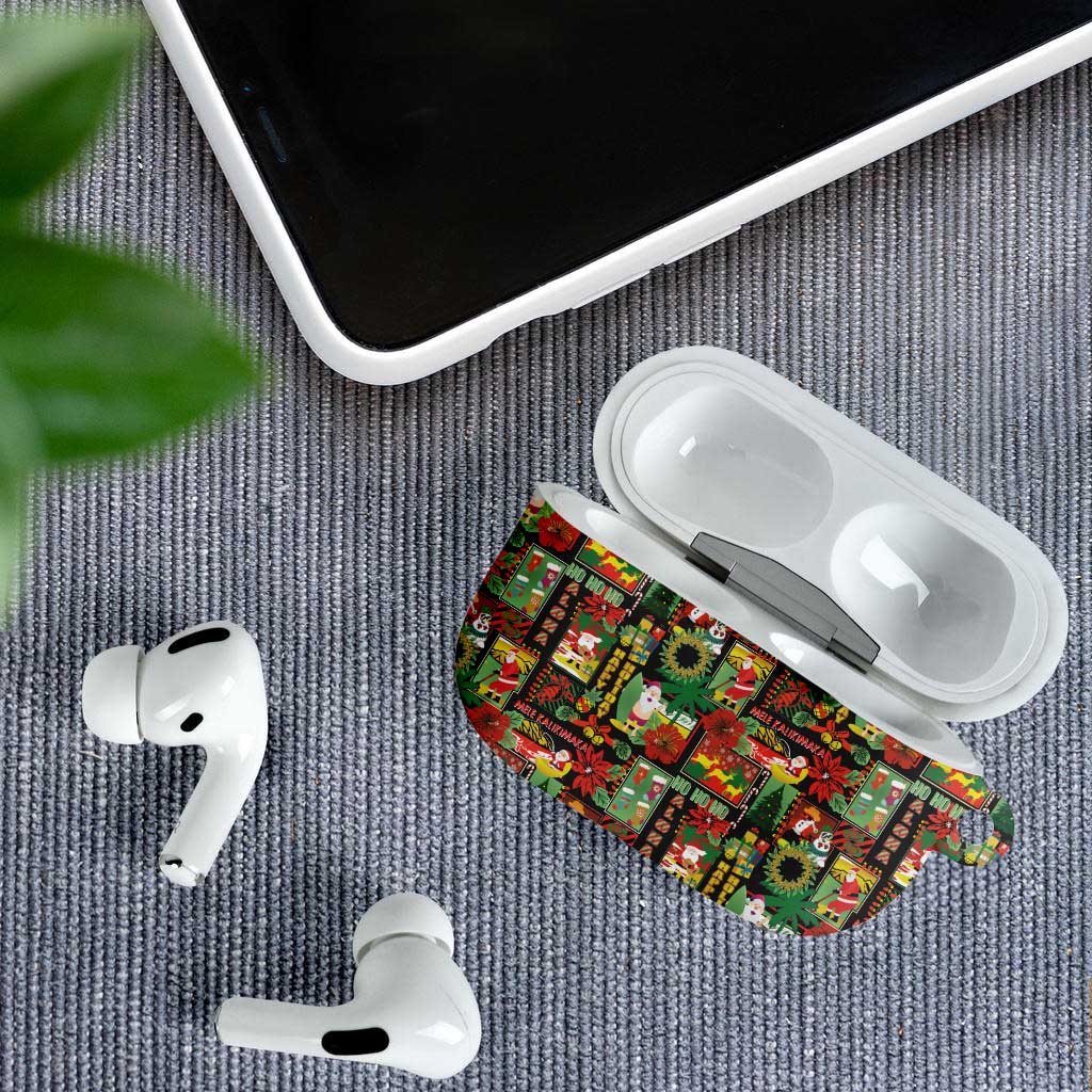 Hawaiian Santa Christmas Pattern AirPods Case Black Version - Wonder Print Shop