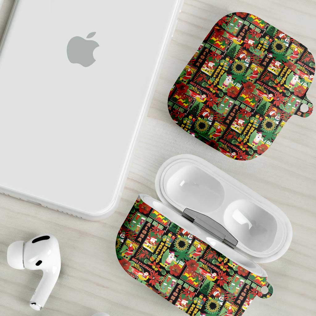Hawaiian Santa Christmas Pattern AirPods Case Black Version - Wonder Print Shop