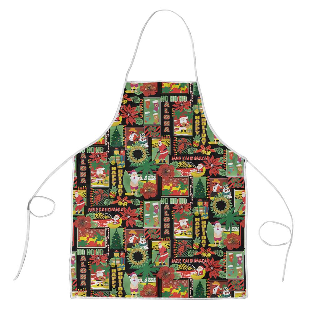 Hawaiian Santa Christmas Pattern Apron Black Version - Wonder Print Shop