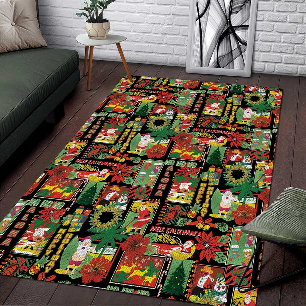 Hawaiian Santa Christmas Pattern Area Rug Black Version - Wonder Print Shop