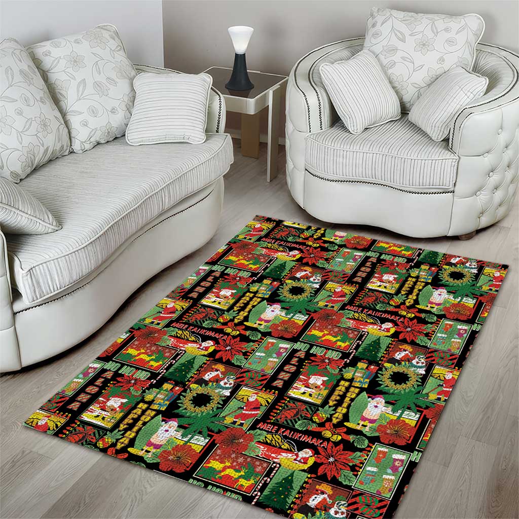 Hawaiian Santa Christmas Pattern Area Rug Black Version - Wonder Print Shop