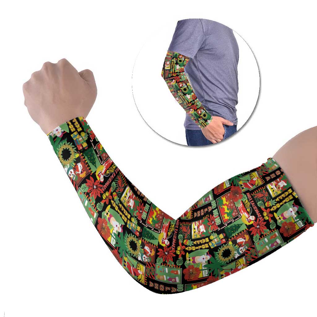 Hawaiian Santa Christmas Pattern Arm Sleeves Black Version - Wonder Print Shop