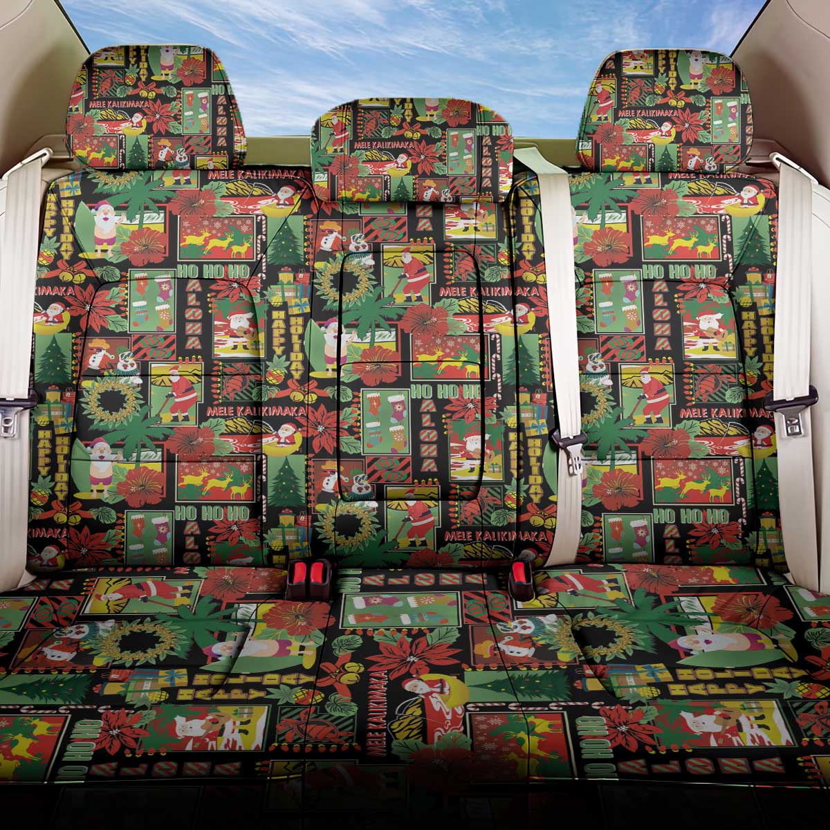 Hawaiian Santa Christmas Pattern Back Car Seat Cover Black Version - Wonder Print Shop