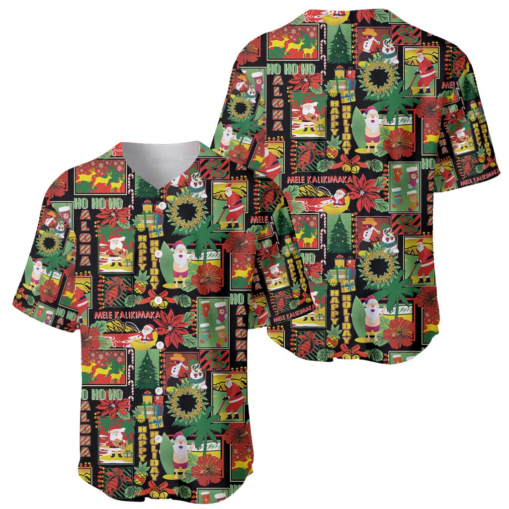 Hawaiian Santa Christmas Pattern Baseball Jersey Black Version - Wonder Print Shop