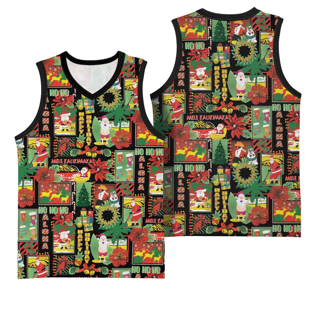 Hawaiian Santa Christmas Pattern Basketball Jersey Black Version - Wonder Print Shop