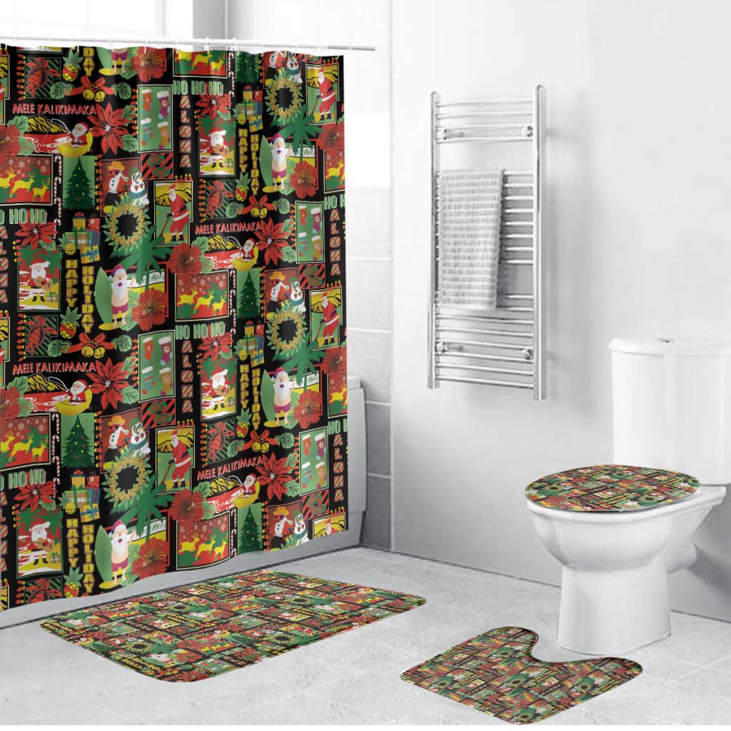 Hawaiian Santa Christmas Pattern Bathroom Set Black Version - Wonder Print Shop