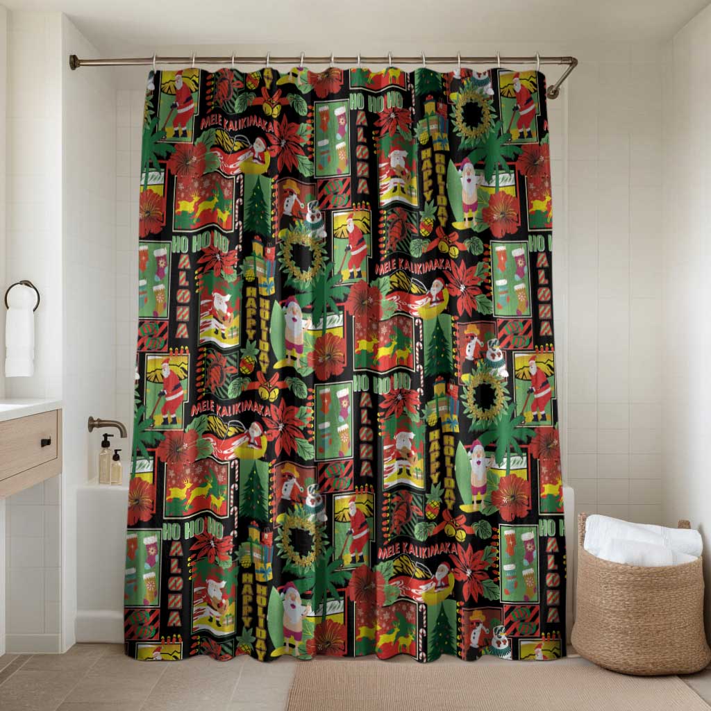 Hawaiian Santa Christmas Pattern Bathroom Set Black Version - Wonder Print Shop
