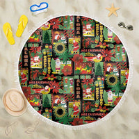 Hawaiian Santa Christmas Pattern Beach Blanket Black Version - Wonder Print Shop