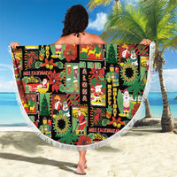 Hawaiian Santa Christmas Pattern Beach Blanket Black Version - Wonder Print Shop