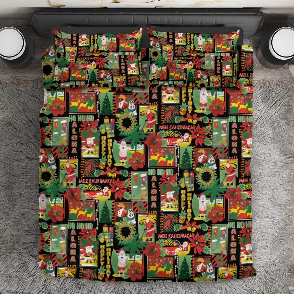 Hawaiian Santa Christmas Pattern Bedding Set Black Version - Wonder Print Shop