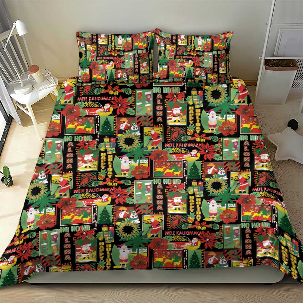Hawaiian Santa Christmas Pattern Bedding Set Black Version - Wonder Print Shop