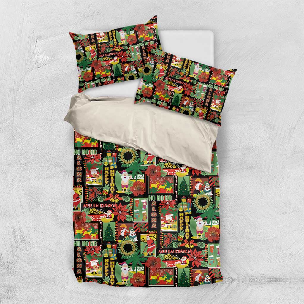 Hawaiian Santa Christmas Pattern Bedding Set Black Version - Wonder Print Shop