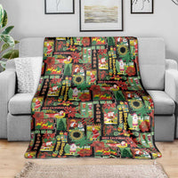 Hawaiian Santa Christmas Pattern Blanket Black Version - Wonder Print Shop