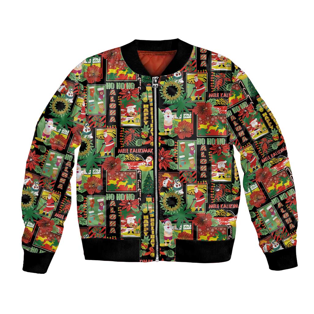 Hawaiian Santa Christmas Pattern Bomber Jacket Black Version - Wonder Print Shop