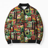Hawaiian Santa Christmas Pattern Bomber Puffer Jacket Black Version - Wonder Print Shop