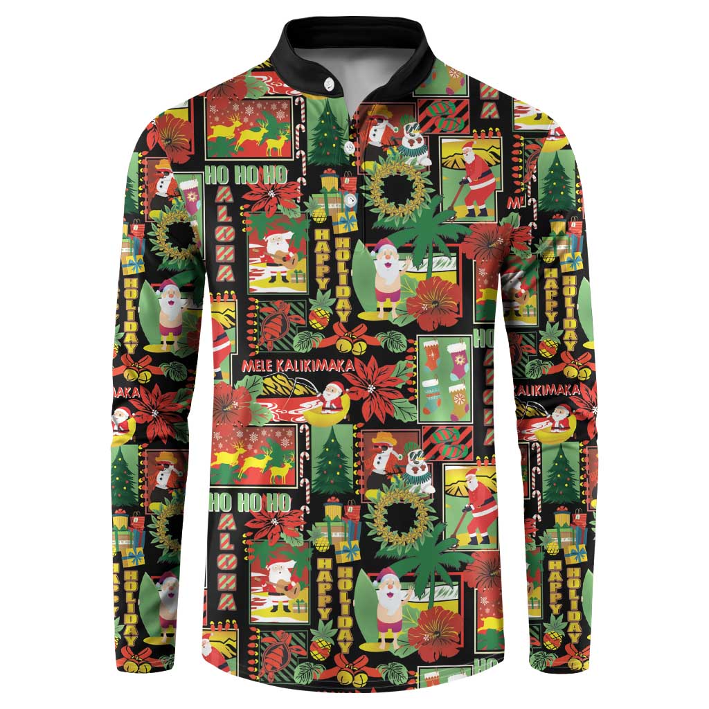 Hawaiian Santa Christmas Pattern Button Sweatshirt Black Version - Wonder Print Shop