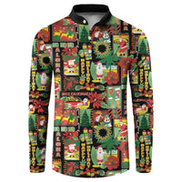 Hawaiian Santa Christmas Pattern Button Sweatshirt Black Version - Wonder Print Shop