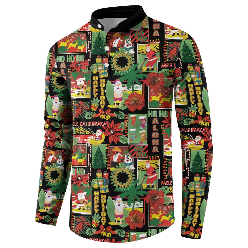 Hawaiian Santa Christmas Pattern Button Sweatshirt Black Version - Wonder Print Shop