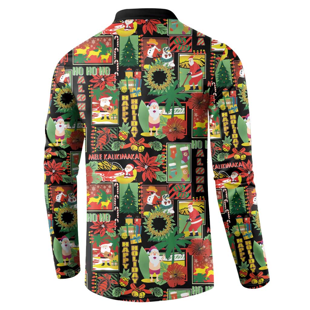 Hawaiian Santa Christmas Pattern Button Sweatshirt Black Version - Wonder Print Shop