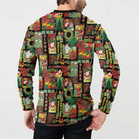 Hawaiian Santa Christmas Pattern Button Sweatshirt Black Version - Wonder Print Shop