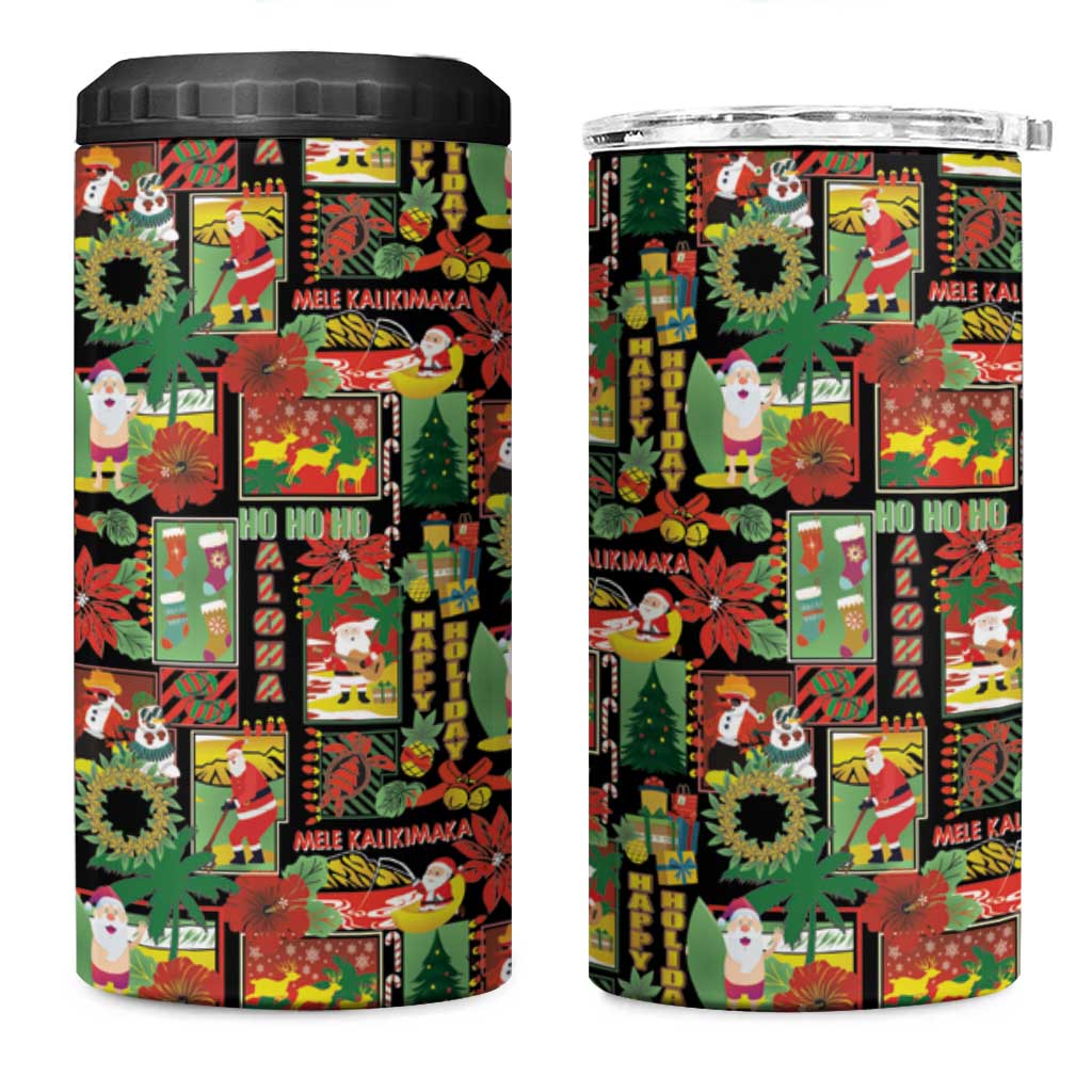Hawaiian Santa Christmas Pattern 4 in 1 Can Cooler Tumbler Black Version - Wonder Print Shop