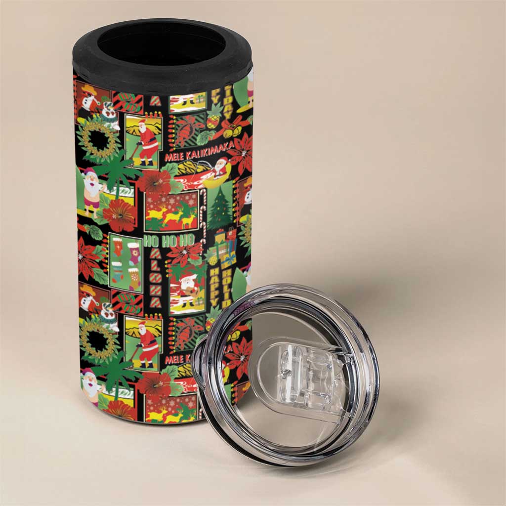Hawaiian Santa Christmas Pattern 4 in 1 Can Cooler Tumbler Black Version - Wonder Print Shop