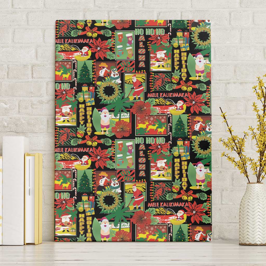 Hawaiian Santa Christmas Pattern Canvas Wall Art Black Version - Wonder Print Shop