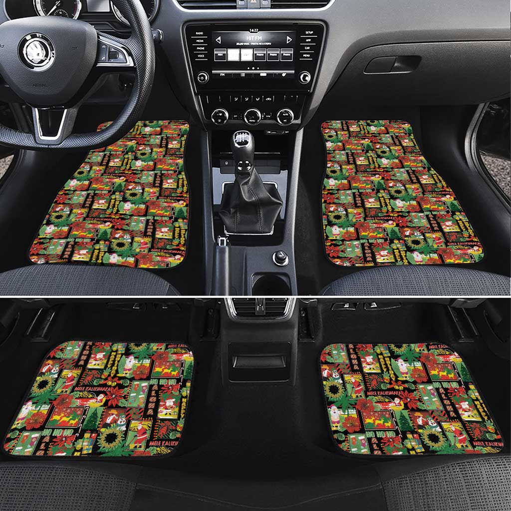 Hawaiian Santa Christmas Pattern Car Mats Black Version - Wonder Print Shop