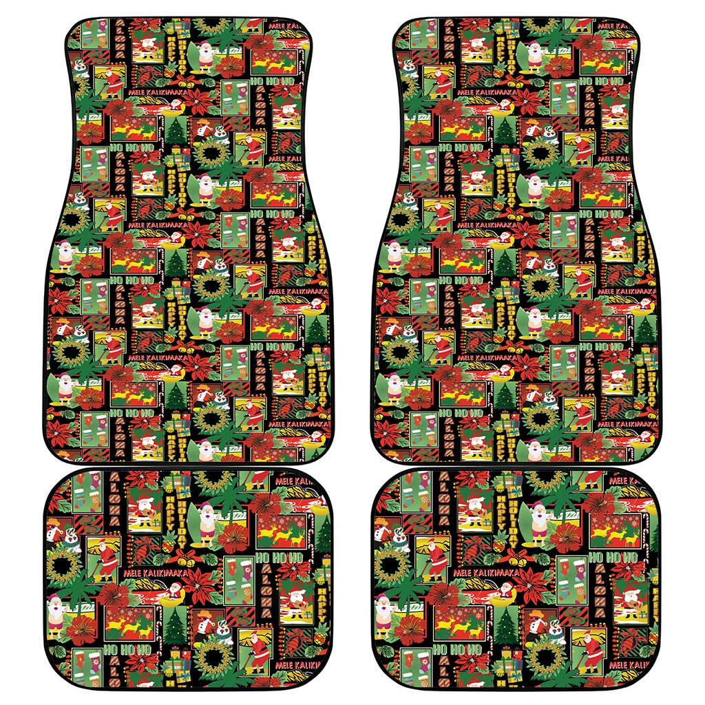 Hawaiian Santa Christmas Pattern Car Mats Black Version - Wonder Print Shop