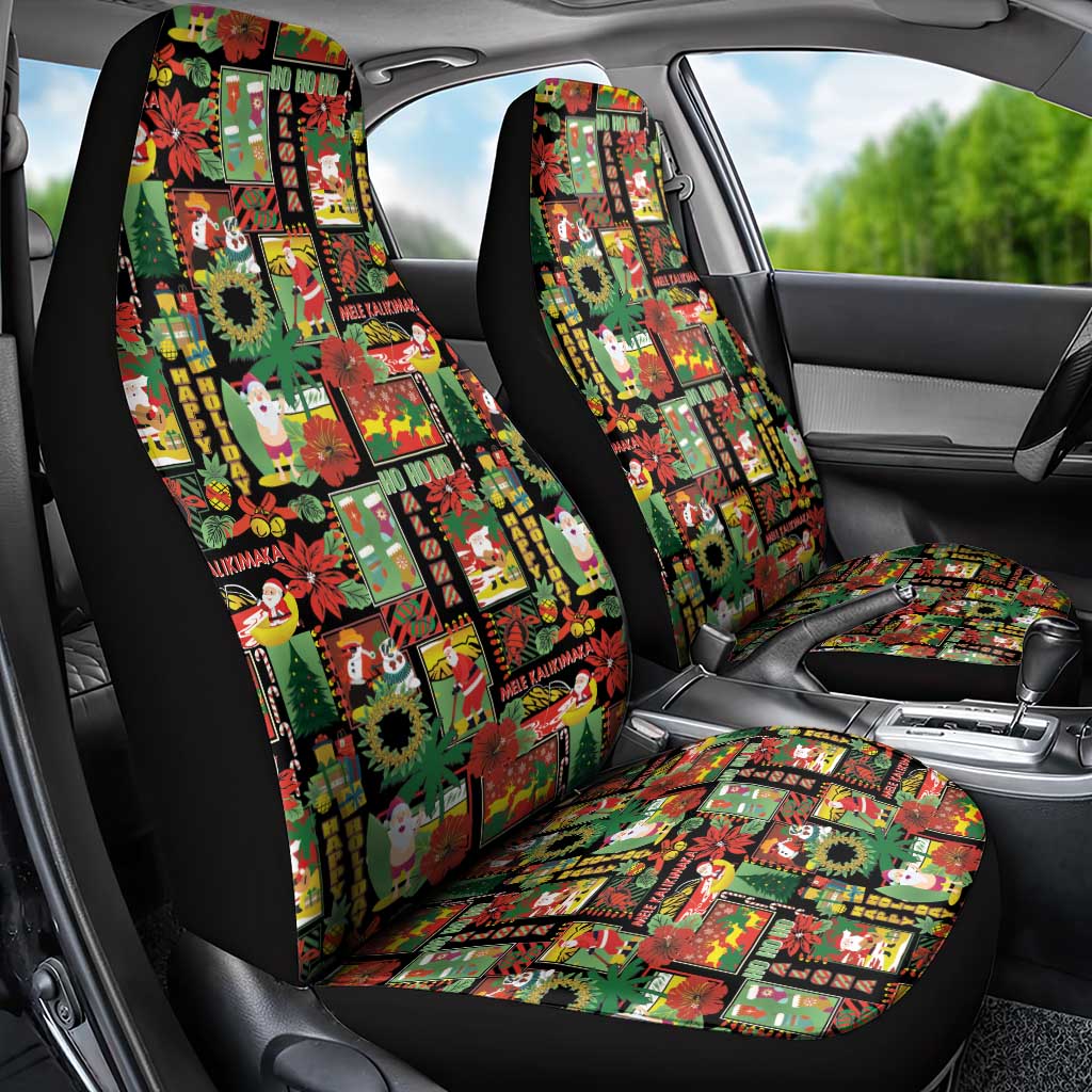 Hawaiian Santa Christmas Pattern Car Seat Cover Black Version - Wonder Print Shop