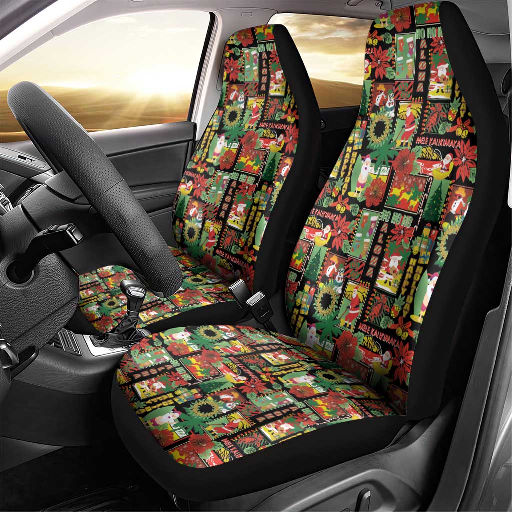 Hawaiian Santa Christmas Pattern Car Seat Cover Black Version - Wonder Print Shop