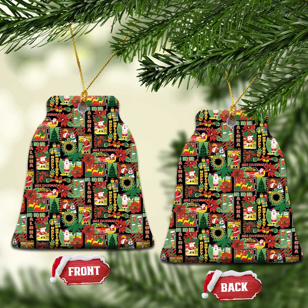 Hawaiian Santa Christmas Pattern Ceramic Ornament Black Version - Wonder Print Shop