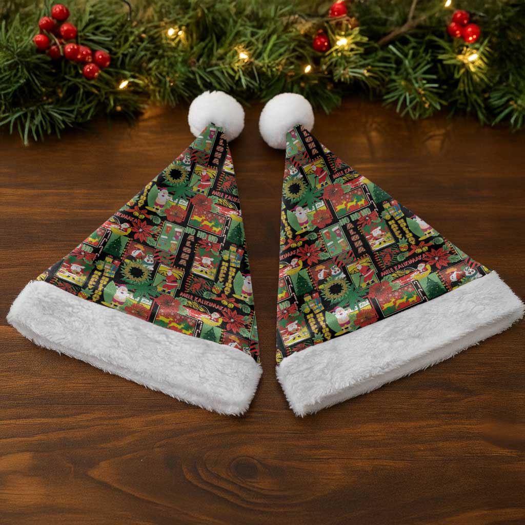 Hawaiian Santa Christmas Pattern Christmas Santa Hat Black Version - Wonder Print Shop