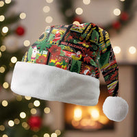 Hawaiian Santa Christmas Pattern Christmas Santa Hat Black Version - Wonder Print Shop