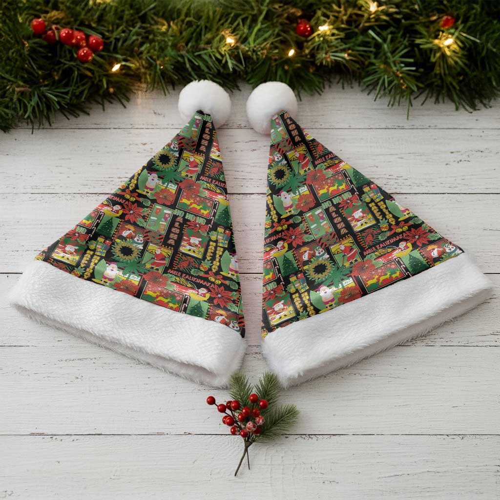 Hawaiian Santa Christmas Pattern Christmas Santa Hat Black Version - Wonder Print Shop