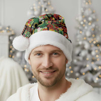 Hawaiian Santa Christmas Pattern Christmas Santa Hat Black Version - Wonder Print Shop