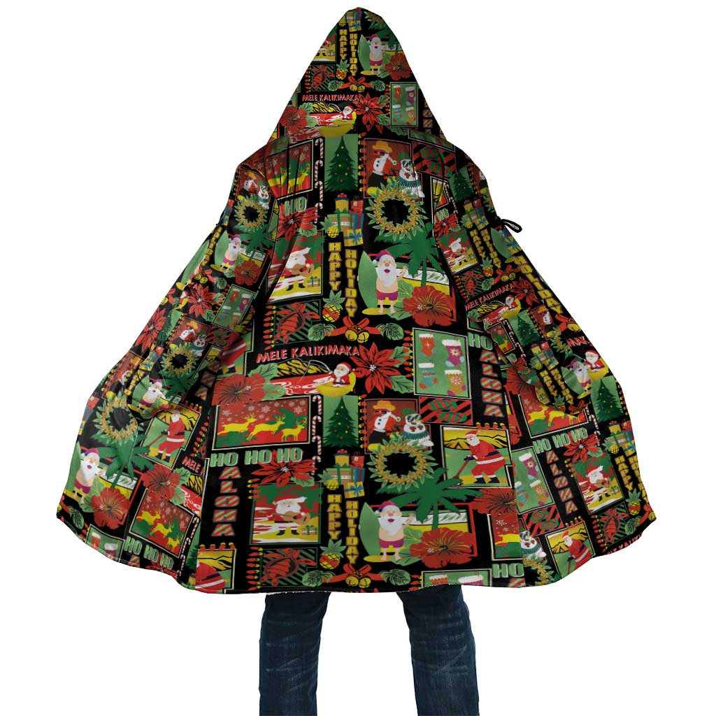 Hawaiian Santa Christmas Pattern Cloak Black Version - Wonder Print Shop