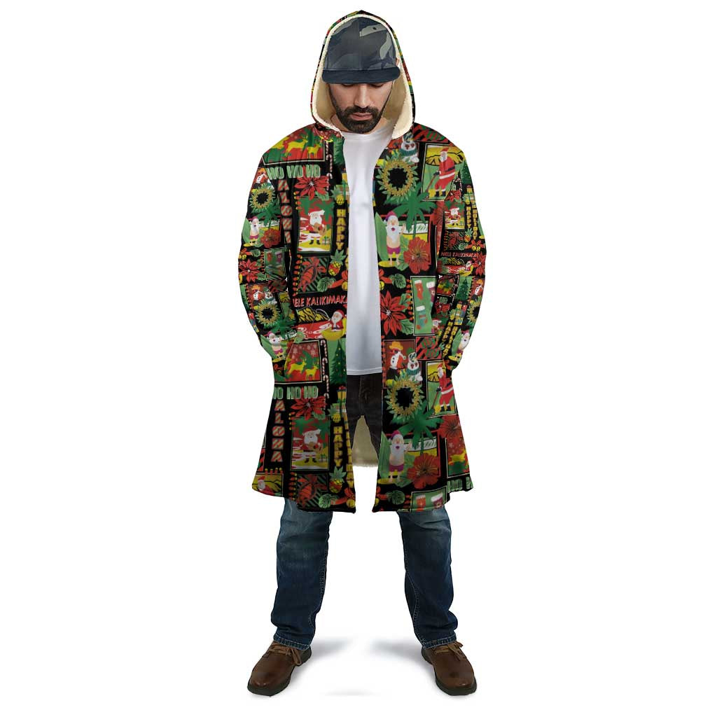 Hawaiian Santa Christmas Pattern Cloak Black Version - Wonder Print Shop