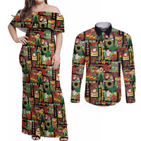 Hawaiian Santa Christmas Pattern Couples Matching Off Shoulder Maxi Dress and Long Sleeve Button Shirt Black Version - Wonder Print Shop