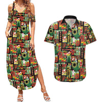 Hawaiian Santa Christmas Pattern Couples Matching Summer Maxi Dress and Hawaiian Shirt Black Version - Wonder Print Shop