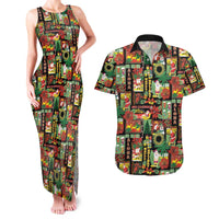 Hawaiian Santa Christmas Pattern Couples Matching Tank Maxi Dress and Hawaiian Shirt Black Version - Wonder Print Shop