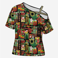 Hawaiian Santa Christmas Pattern Cross Shoulder Shirt Black Version - Wonder Print Shop