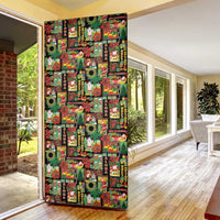Hawaiian Santa Christmas Pattern Door Cover Black Version - Wonder Print Shop
