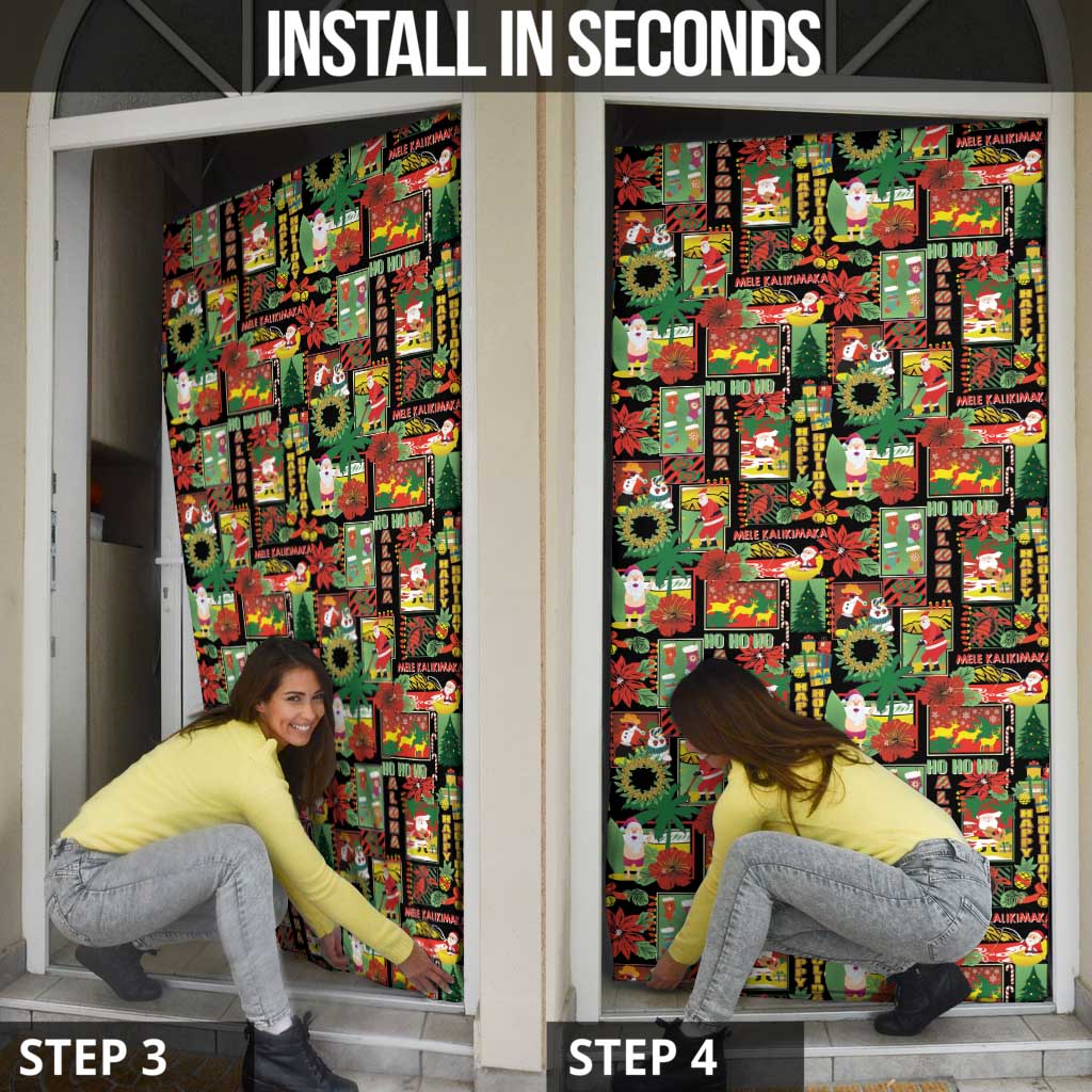Hawaiian Santa Christmas Pattern Door Cover Black Version - Wonder Print Shop