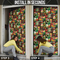 Hawaiian Santa Christmas Pattern Door Cover Black Version - Wonder Print Shop