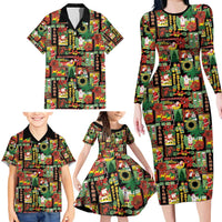 Hawaiian Santa Christmas Pattern Family Matching Long Sleeve Bodycon Dress and Hawaiian Shirt Black Version - Wonder Print Shop