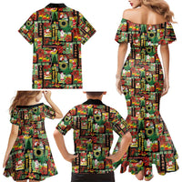 Hawaiian Santa Christmas Pattern Family Matching Mermaid Dress and Hawaiian Shirt Black Version - Wonder Print Shop