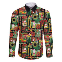 Hawaiian Santa Christmas Pattern Family Matching Off The Shoulder Long Sleeve Dress and Hawaiian Shirt Black Version - Wonder Print Shop