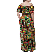 Hawaiian Santa Christmas Pattern Family Matching Off Shoulder Maxi Dress and Hawaiian Shirt Black Version - Wonder Print Shop