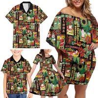 Hawaiian Santa Christmas Pattern Family Matching Off Shoulder Short Dress and Hawaiian Shirt Black Version - Wonder Print Shop